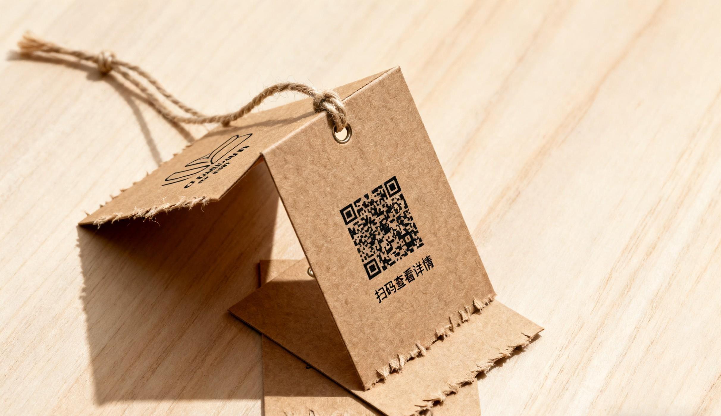 Foldable kraft hang tag with printed QR code